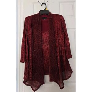 R & M COLLECTION Womens Medium Red Shimmering Lined  3/4 Sleeve Top Jacket